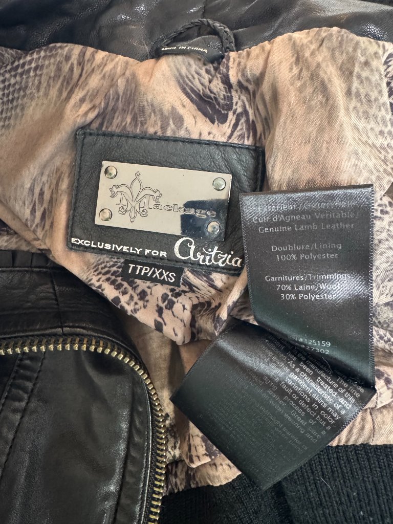 Vintage Mackage X Aritzia Black Leather Moto Bomber Jacket Xxs — image 5 of 8